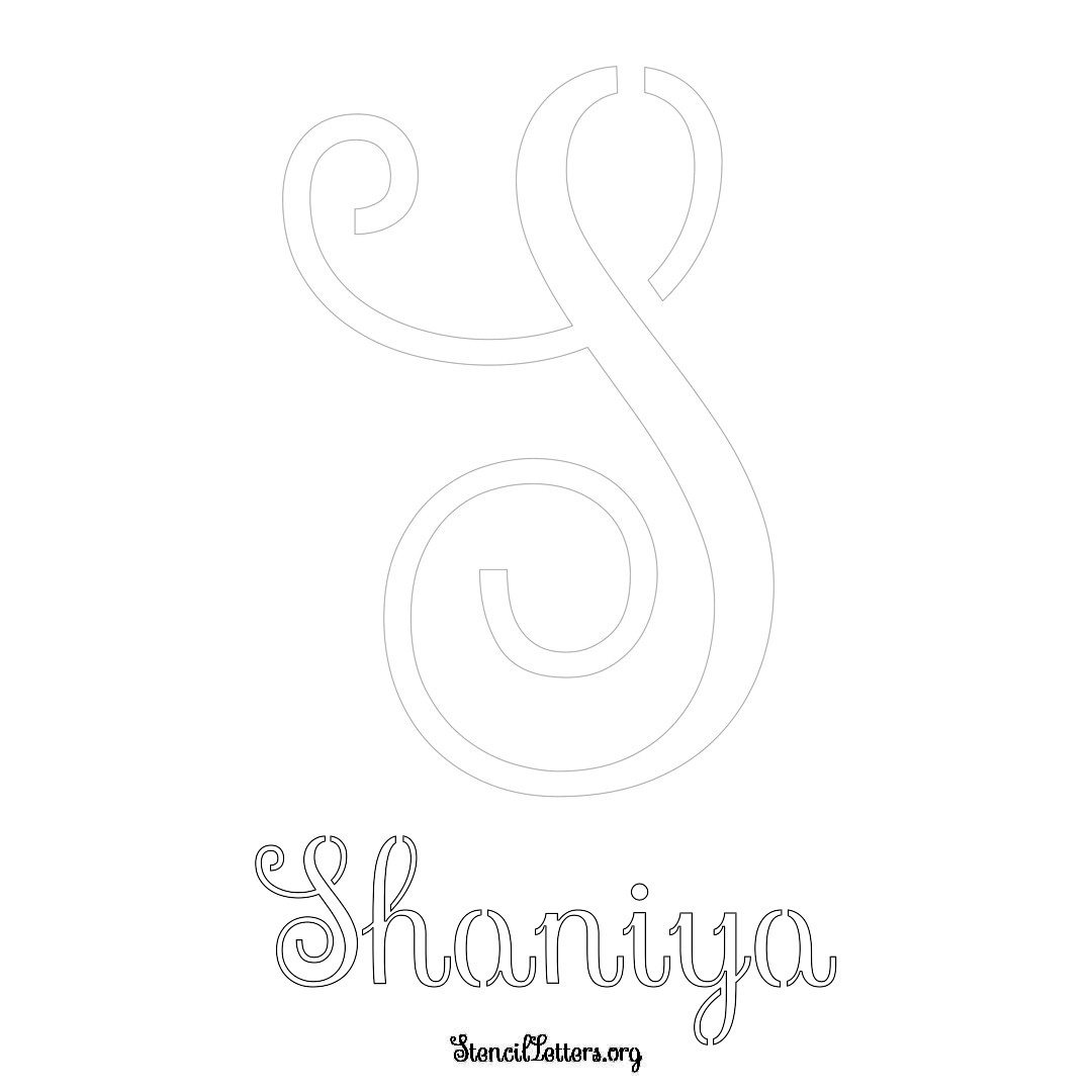 Shaniya printable name initial stencil in Ornamental Cursive Lettering
