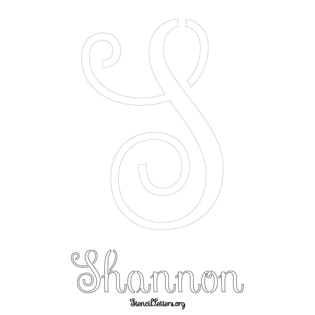 Shannon printable name initial stencil in Ornamental Cursive Lettering