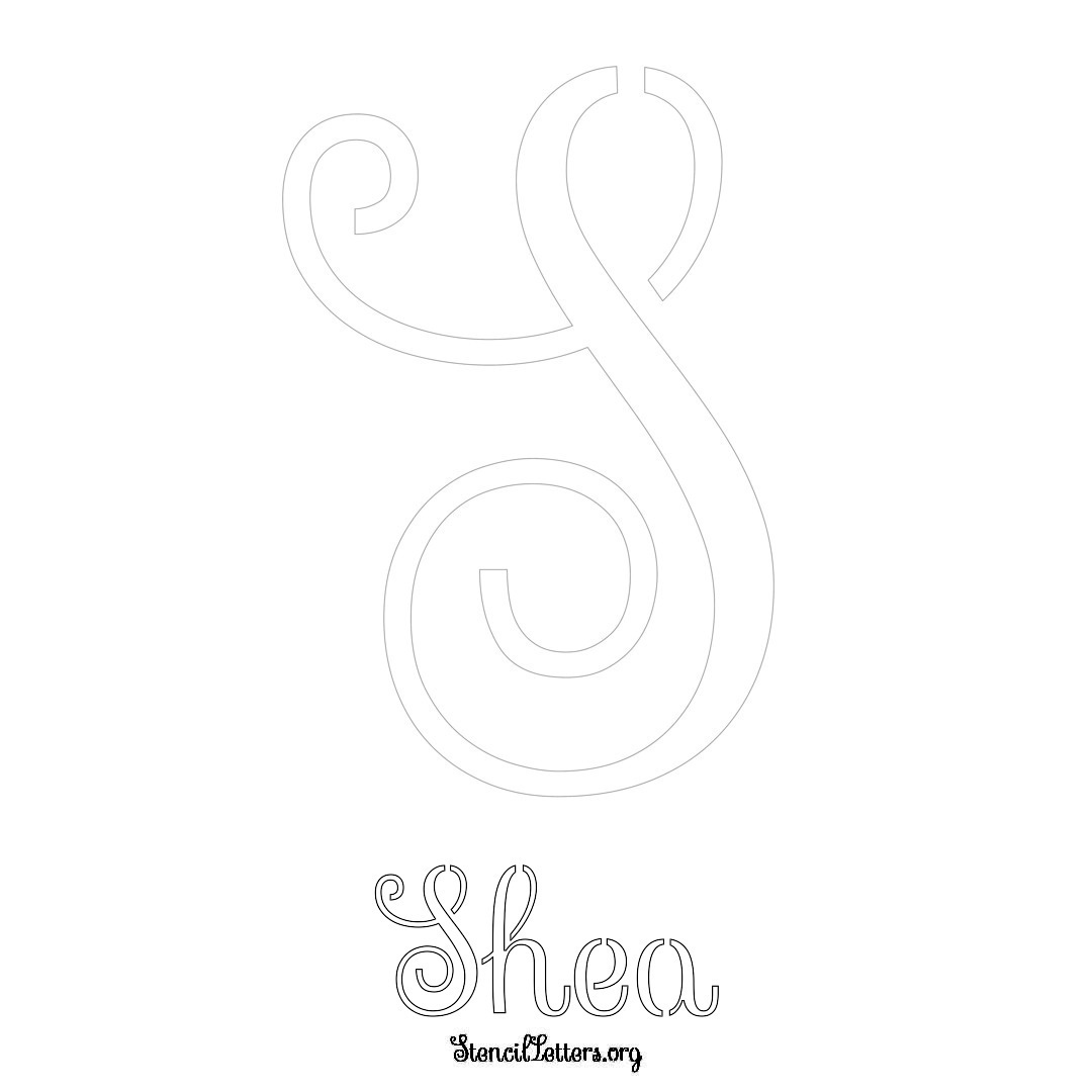 Shea printable name initial stencil in Ornamental Cursive Lettering