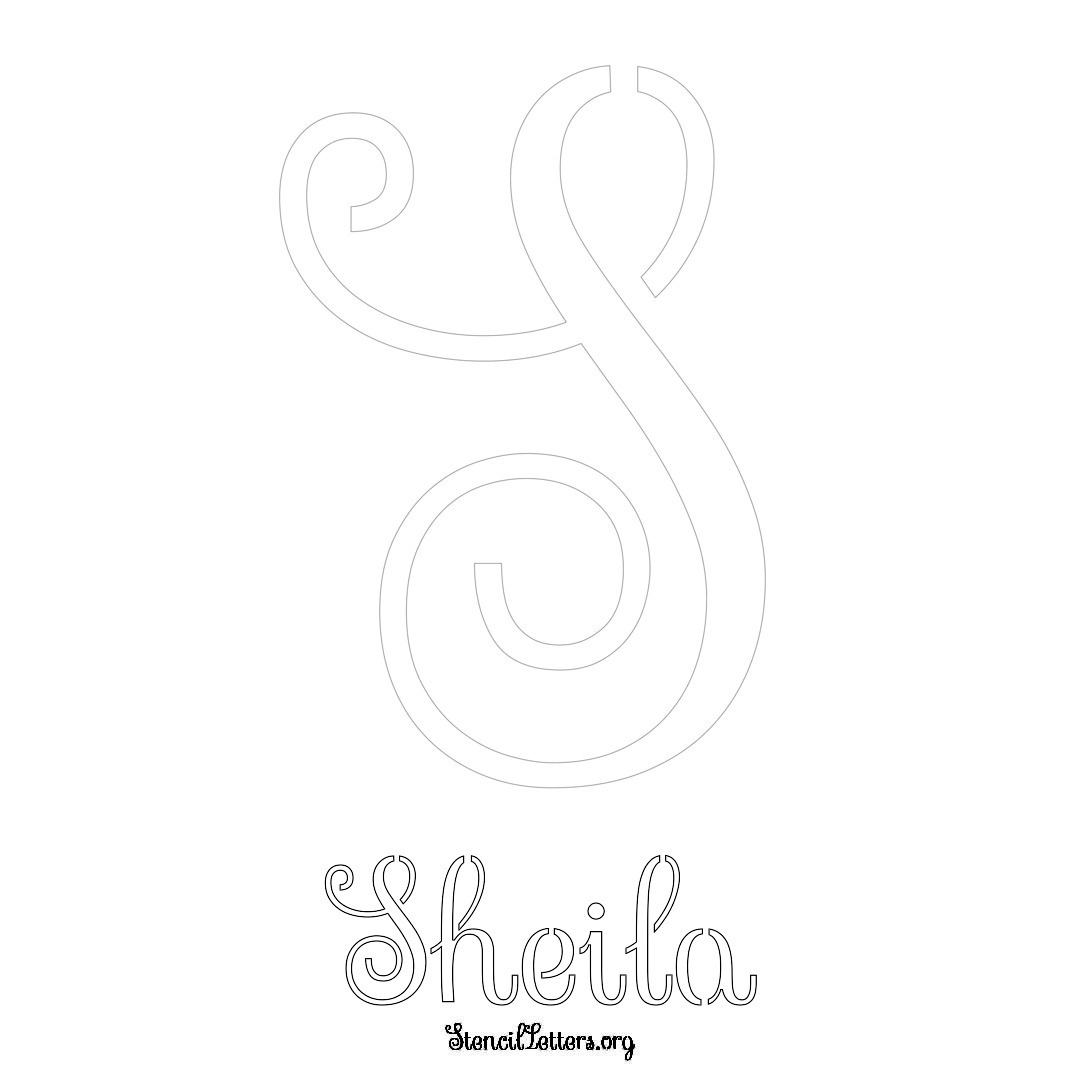 Sheila printable name initial stencil in Ornamental Cursive Lettering