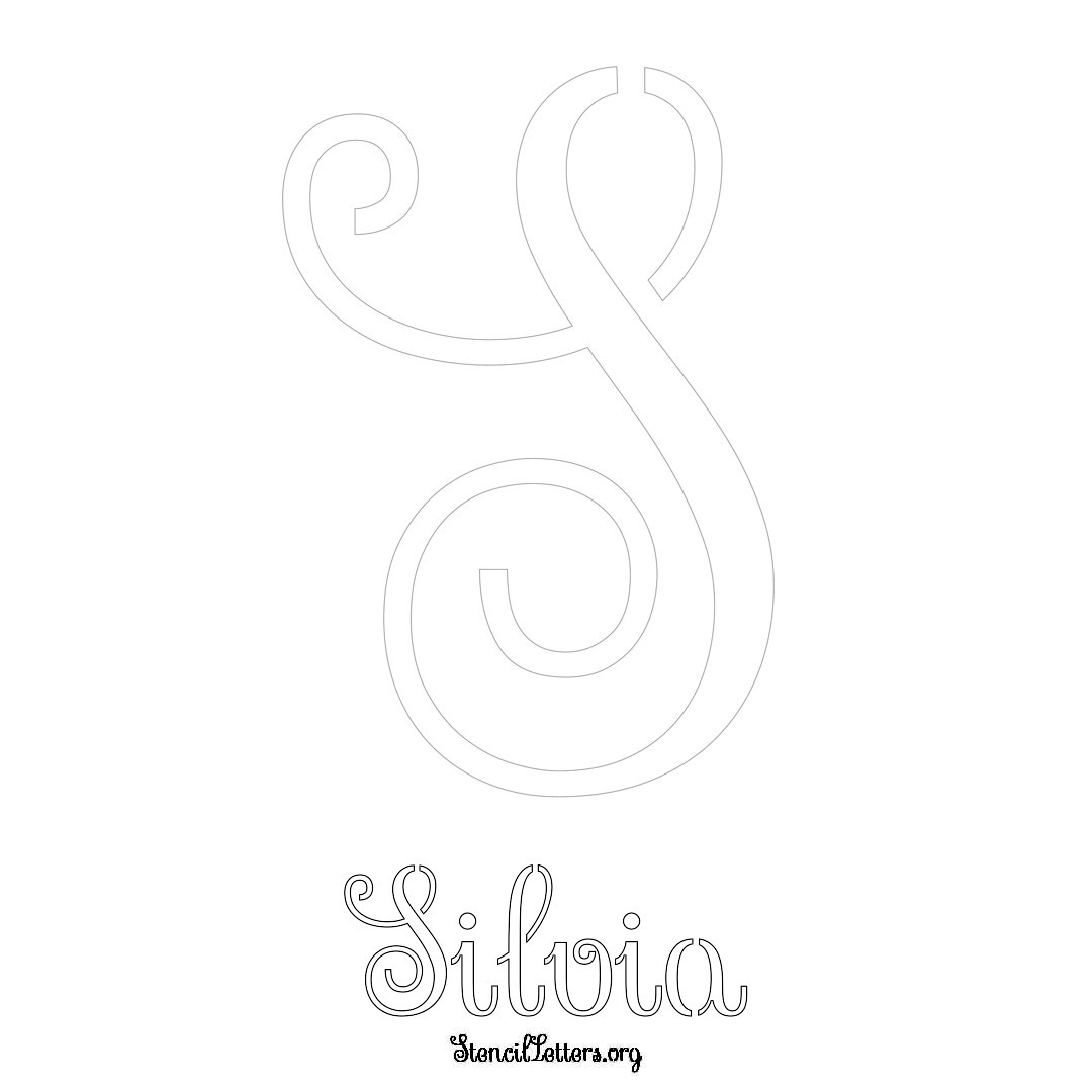 Silvia printable name initial stencil in Ornamental Cursive Lettering