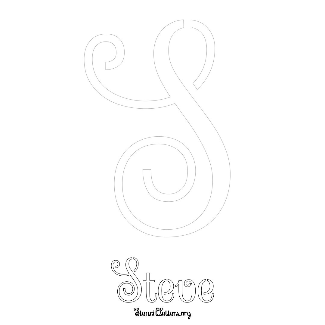 Steve printable name initial stencil in Ornamental Cursive Lettering