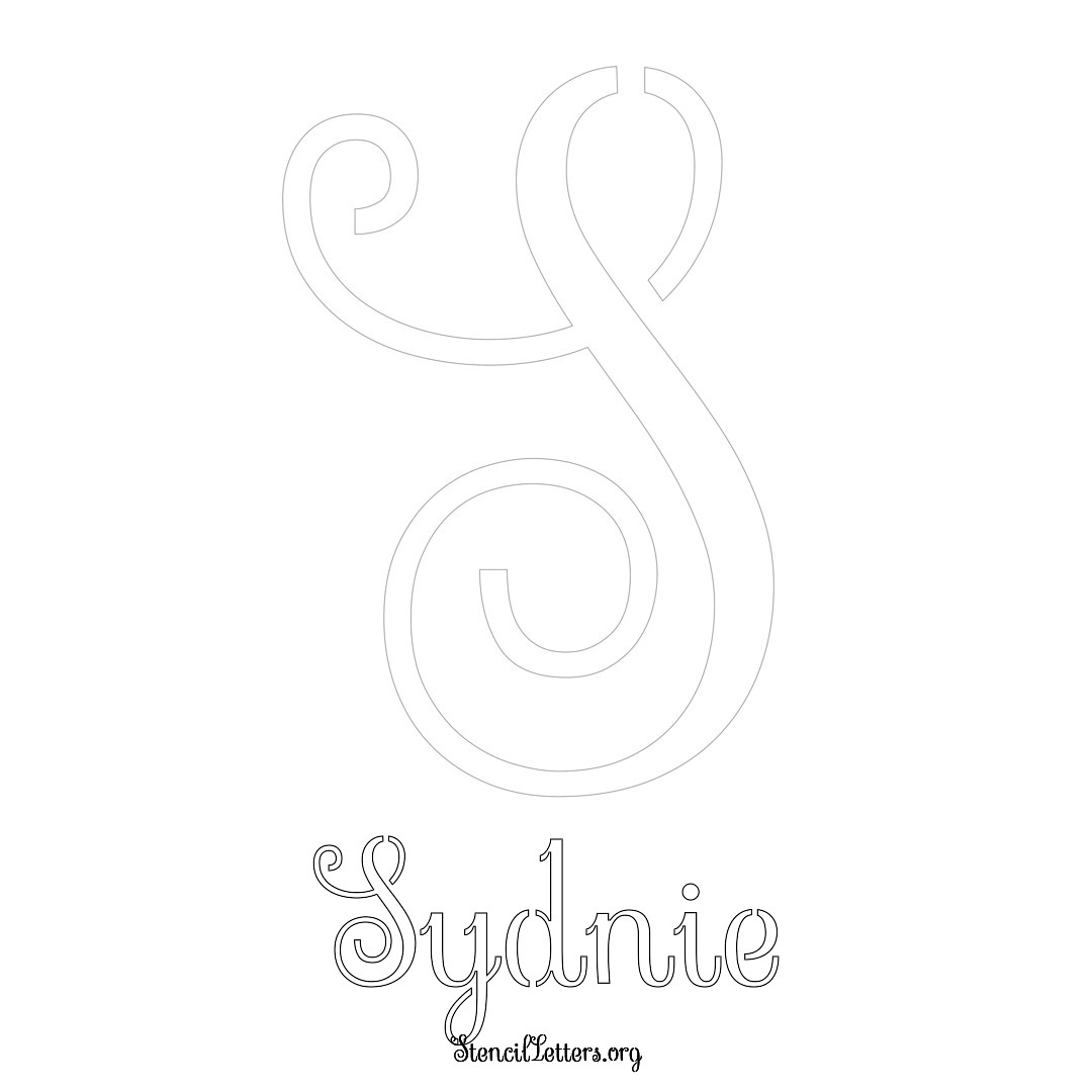 Sydnie printable name initial stencil in Ornamental Cursive Lettering