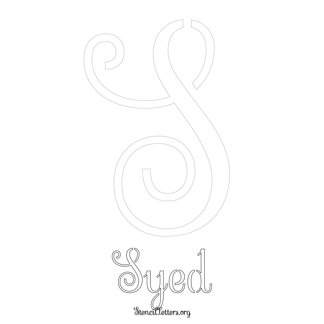 Syed printable name initial stencil in Ornamental Cursive Lettering