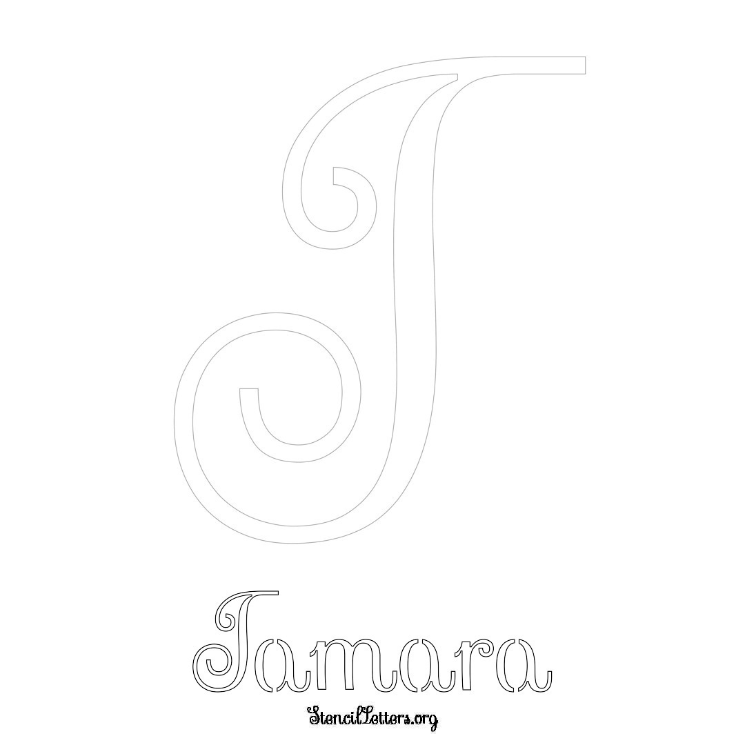 Tamara printable name initial stencil in Ornamental Cursive Lettering