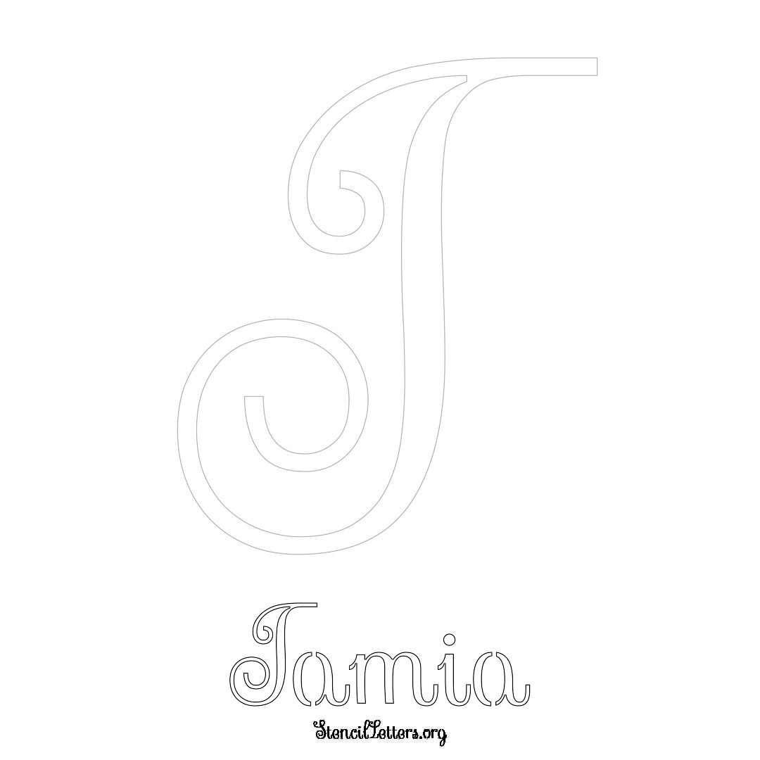 Tamia printable name initial stencil in Ornamental Cursive Lettering