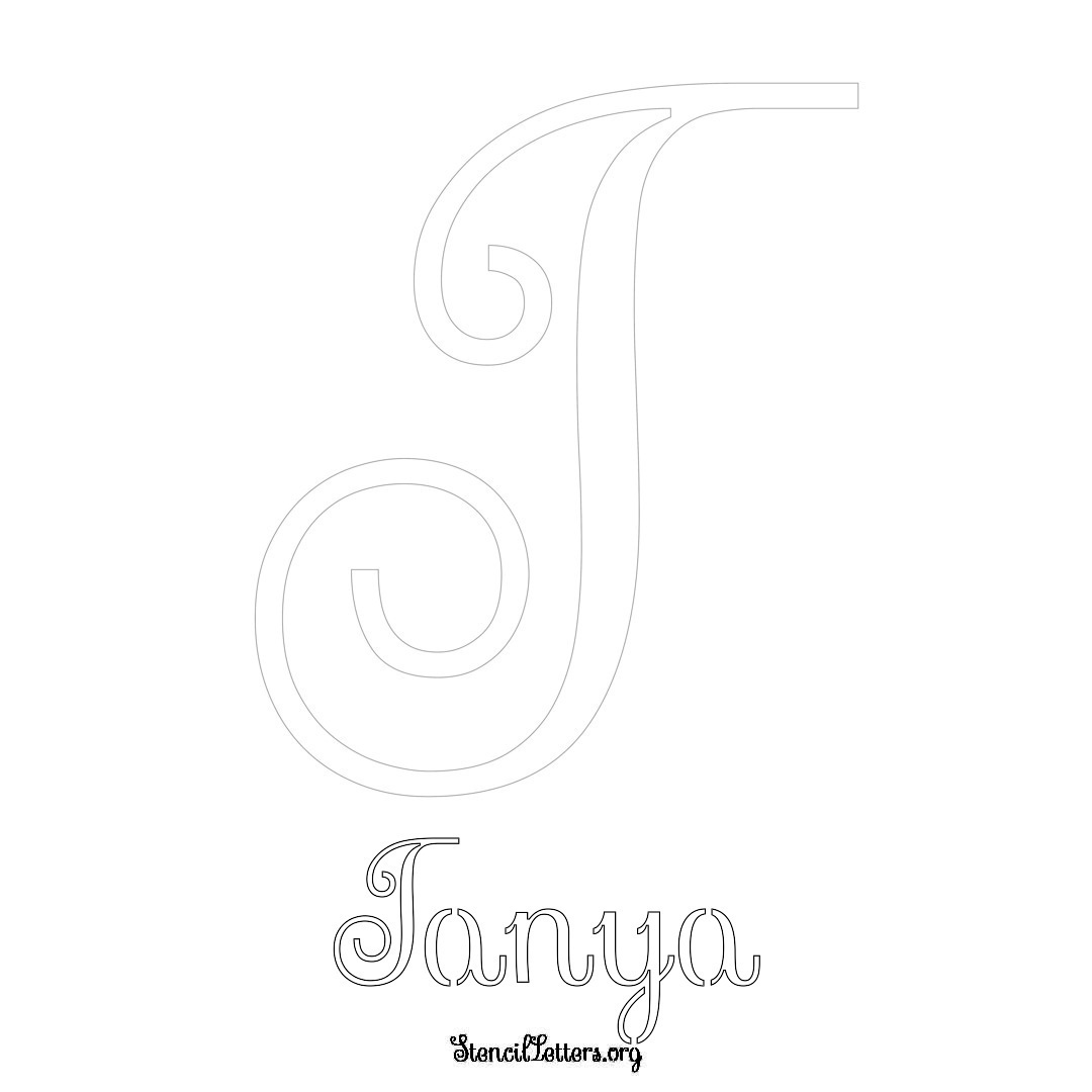 Tanya printable name initial stencil in Ornamental Cursive Lettering