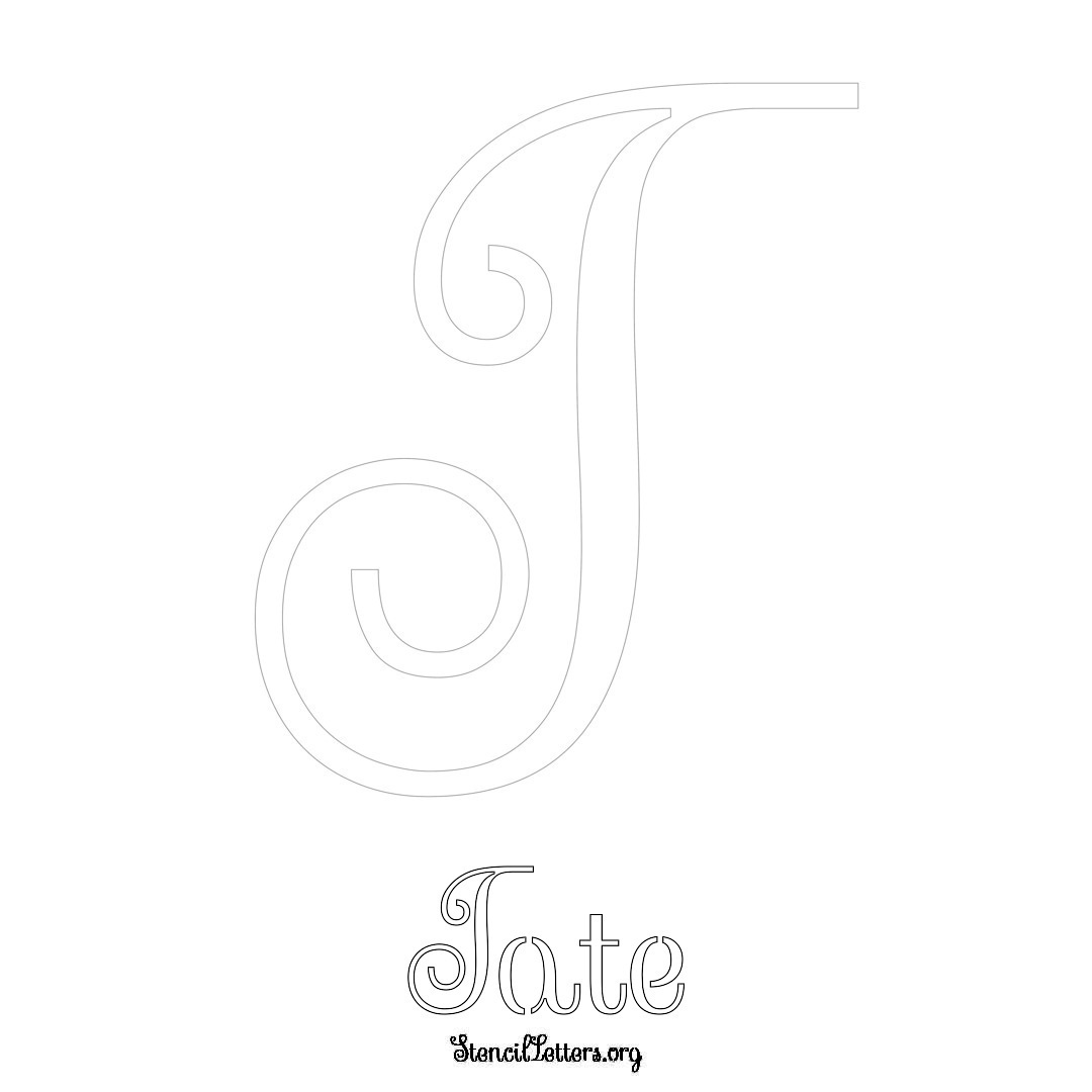 Tate printable name initial stencil in Ornamental Cursive Lettering