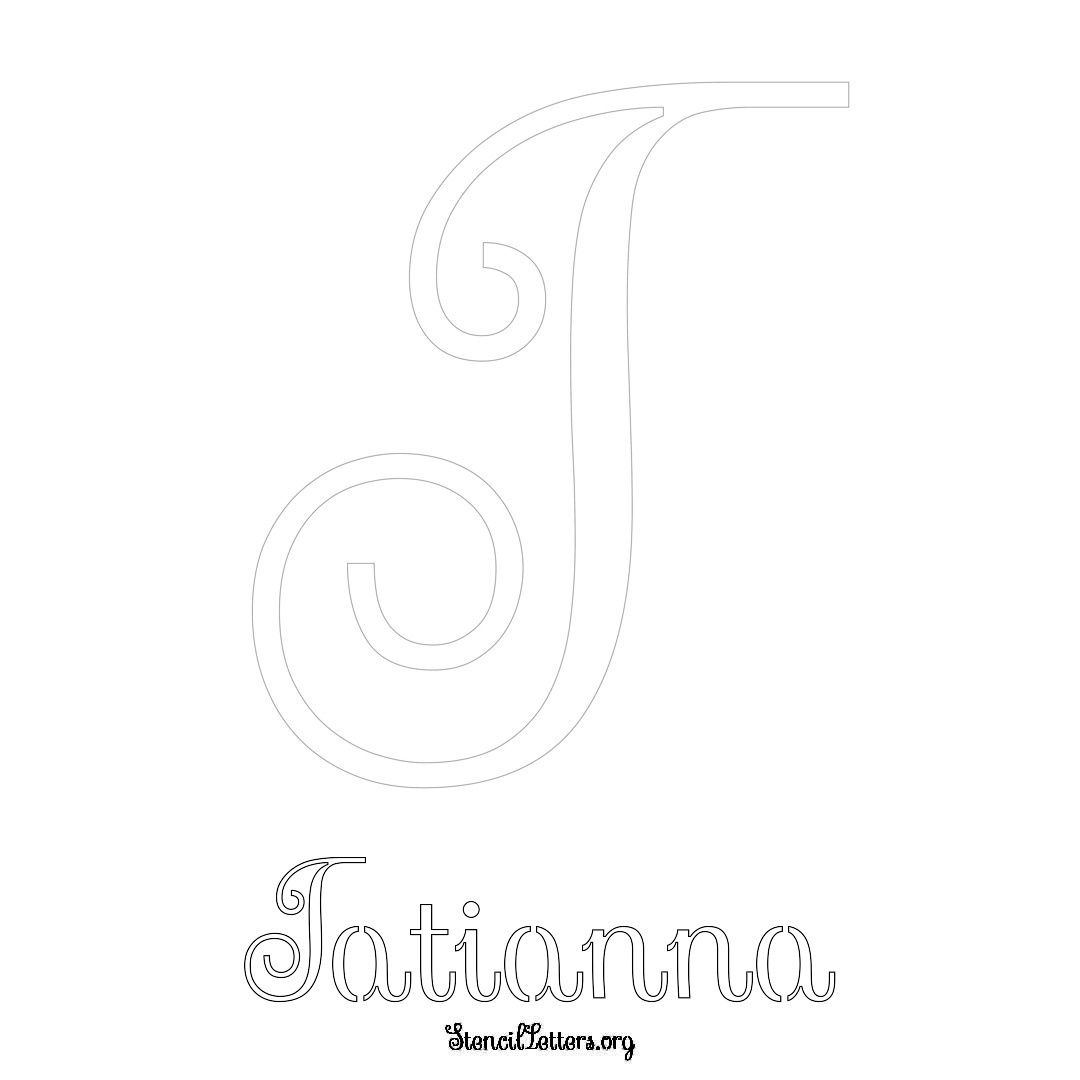 Tatianna printable name initial stencil in Ornamental Cursive Lettering