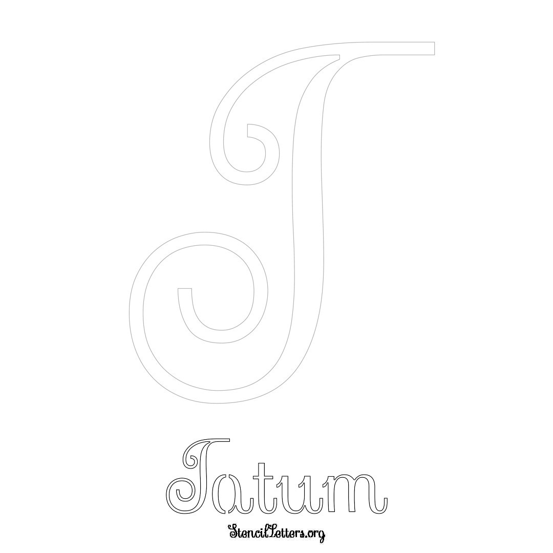 Tatum printable name initial stencil in Ornamental Cursive Lettering