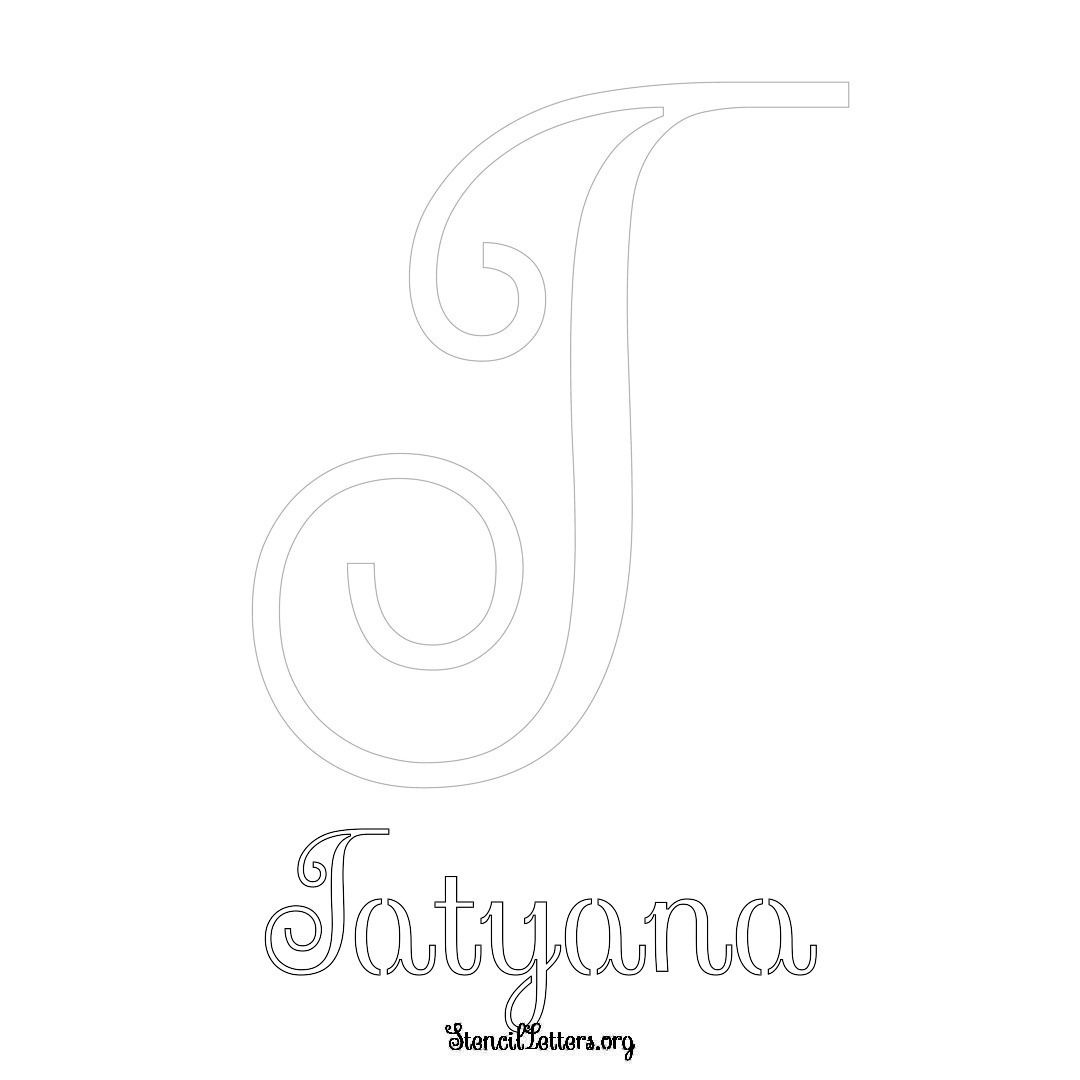 Tatyana printable name initial stencil in Ornamental Cursive Lettering