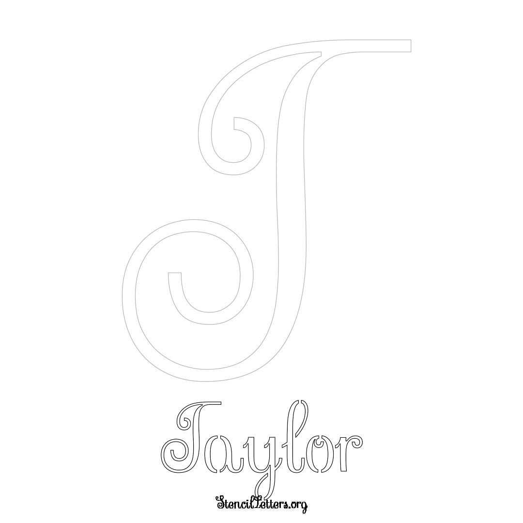 Taylor printable name initial stencil in Ornamental Cursive Lettering