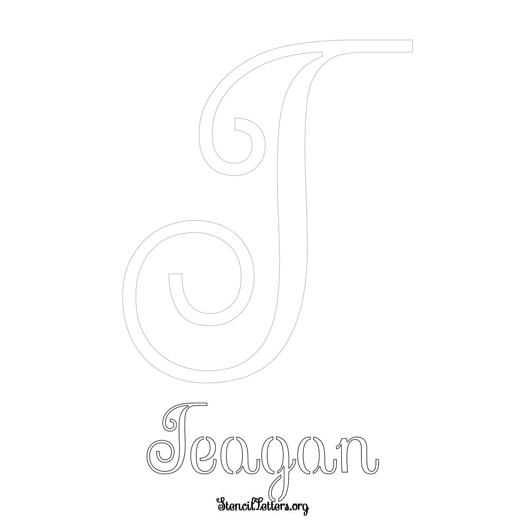 Teagan printable name initial stencil in Ornamental Cursive Lettering