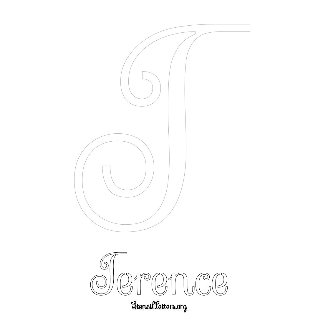 Terence printable name initial stencil in Ornamental Cursive Lettering