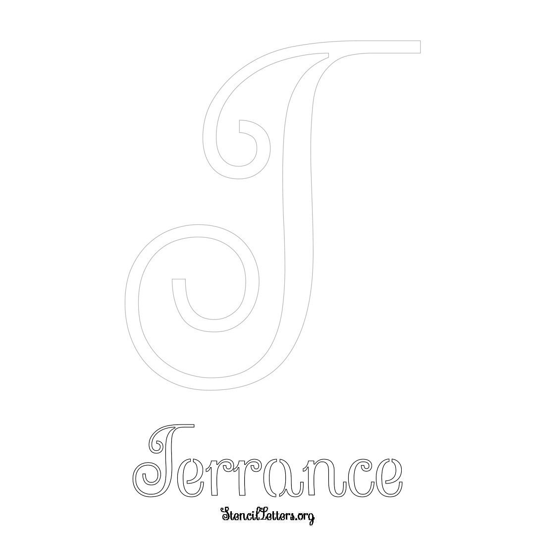 Terrance printable name initial stencil in Ornamental Cursive Lettering