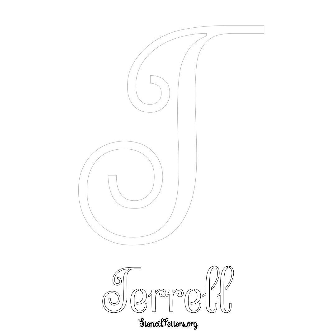 Terrell printable name initial stencil in Ornamental Cursive Lettering