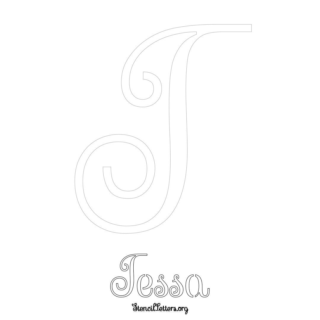 Tessa printable name initial stencil in Ornamental Cursive Lettering