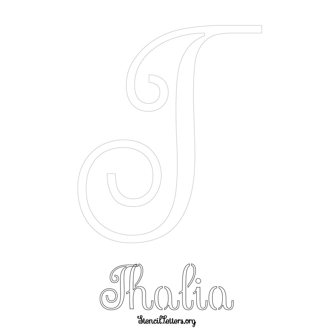 Thalia printable name initial stencil in Ornamental Cursive Lettering