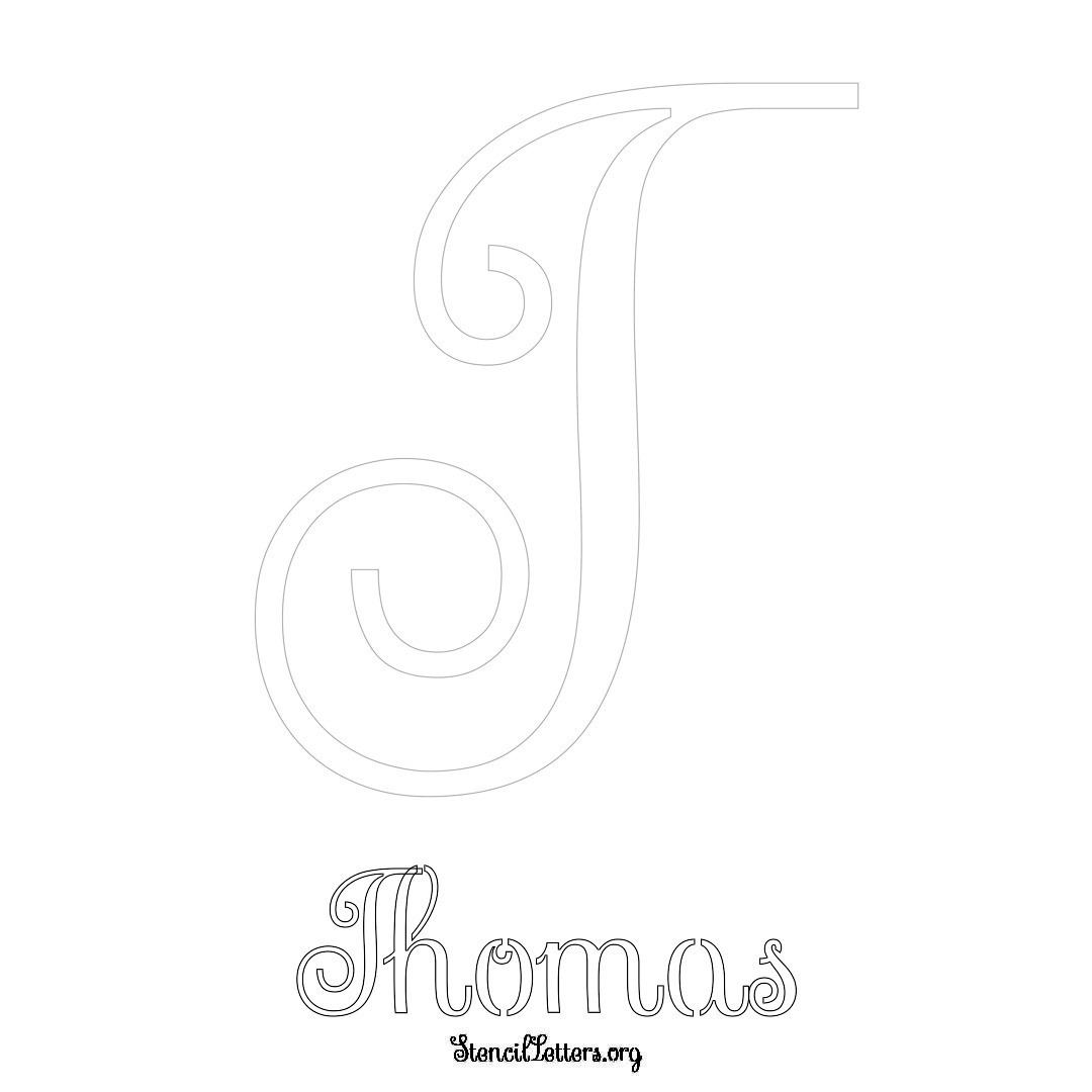 Thomas printable name initial stencil in Ornamental Cursive Lettering