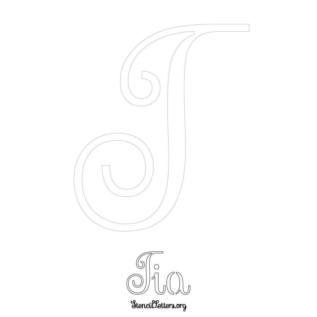 Tia printable name initial stencil in Ornamental Cursive Lettering