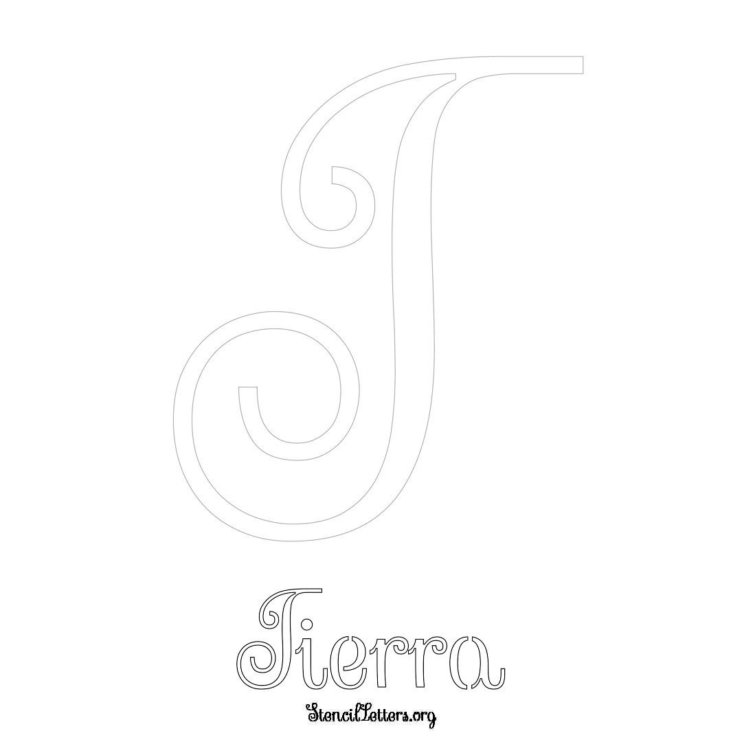 Tierra printable name initial stencil in Ornamental Cursive Lettering