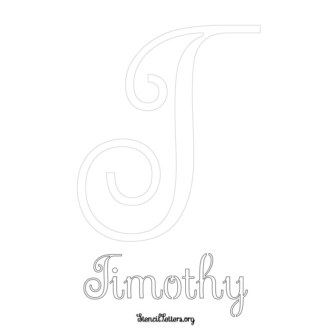 Timothy printable name initial stencil in Ornamental Cursive Lettering