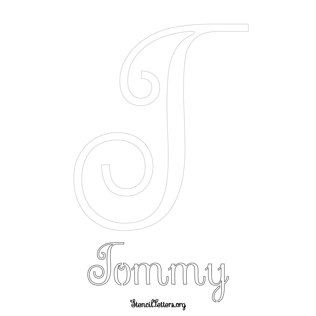 Tommy printable name initial stencil in Ornamental Cursive Lettering