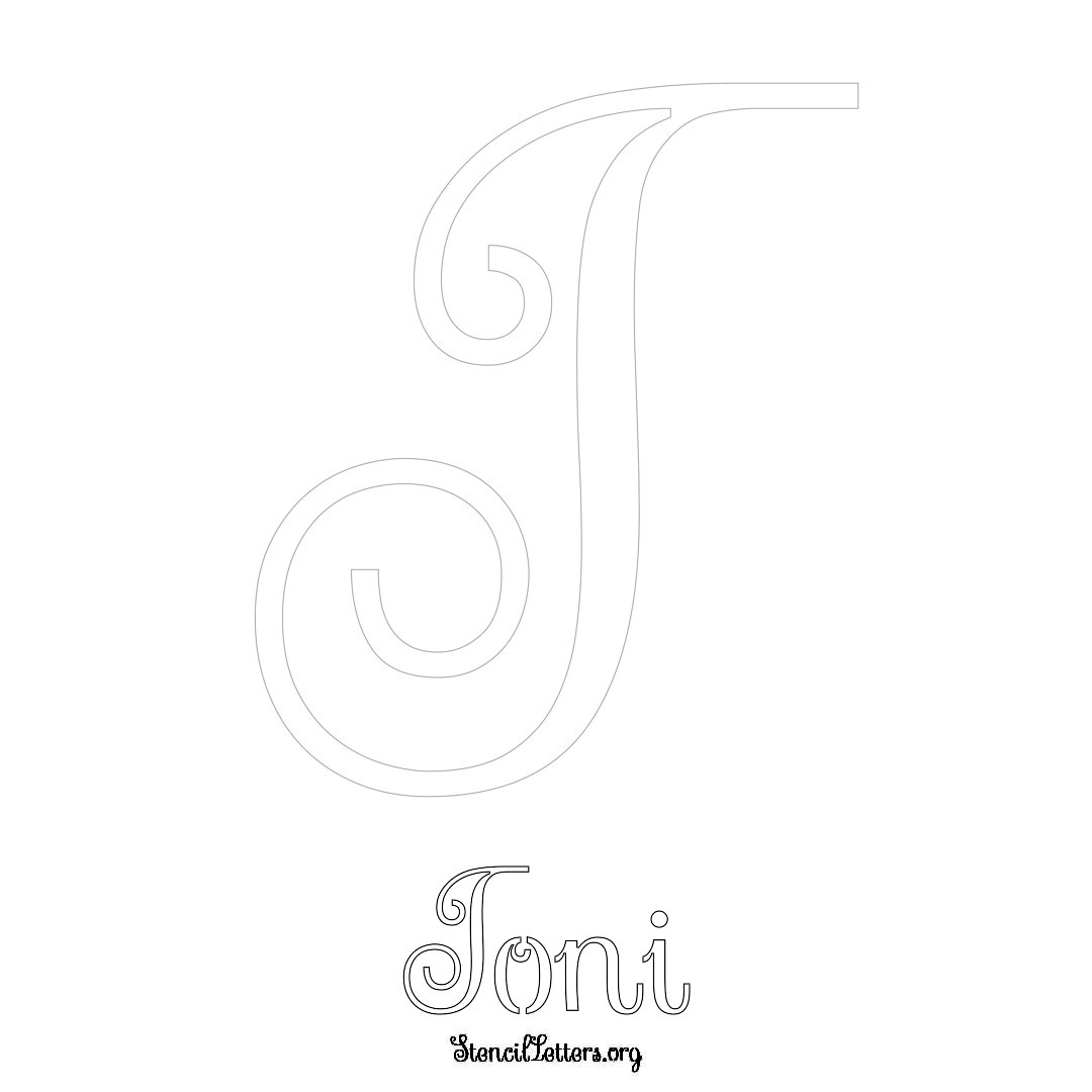 Toni printable name initial stencil in Ornamental Cursive Lettering