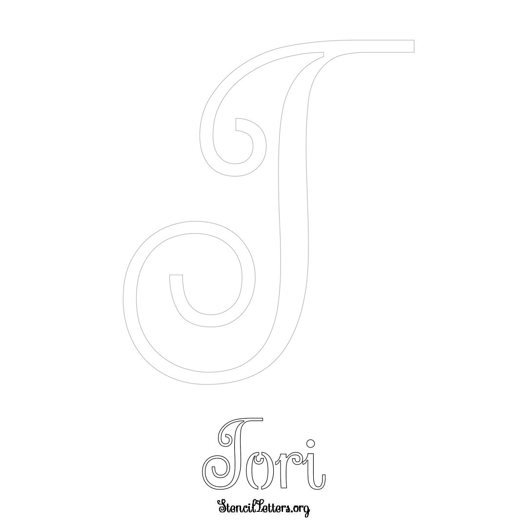 Tori printable name initial stencil in Ornamental Cursive Lettering