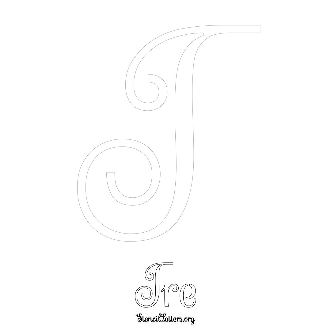 Tre printable name initial stencil in Ornamental Cursive Lettering