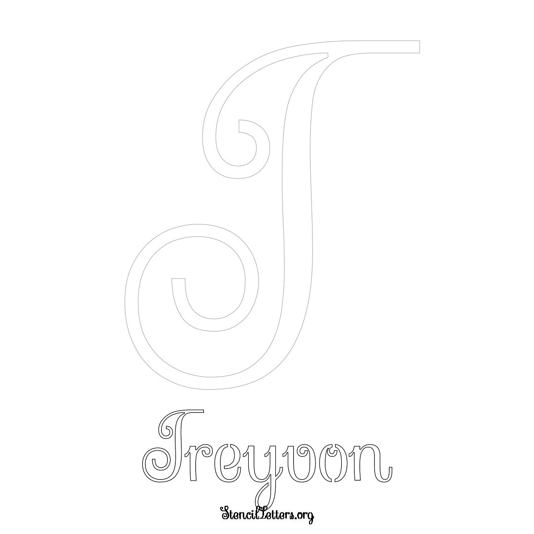 Treyvon printable name initial stencil in Ornamental Cursive Lettering