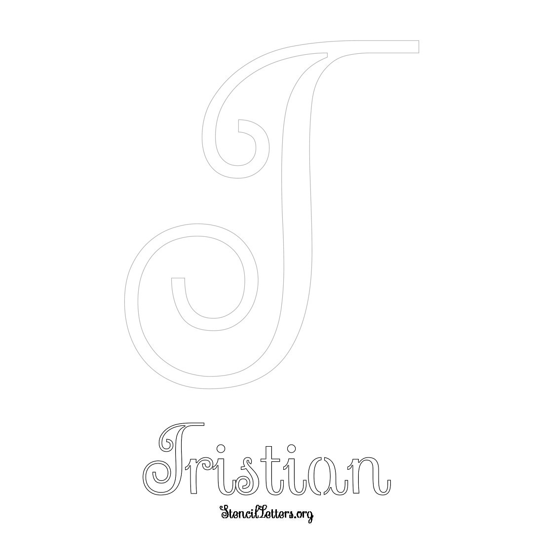 Tristian printable name initial stencil in Ornamental Cursive Lettering