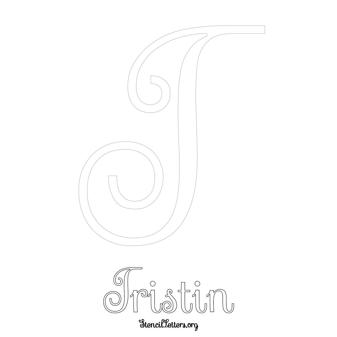 Tristin printable name initial stencil in Ornamental Cursive Lettering