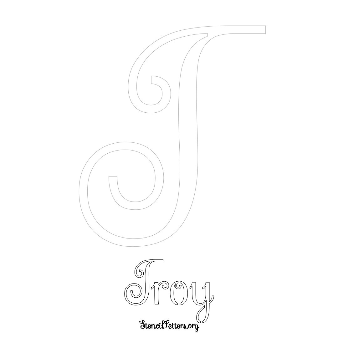 Troy printable name initial stencil in Ornamental Cursive Lettering