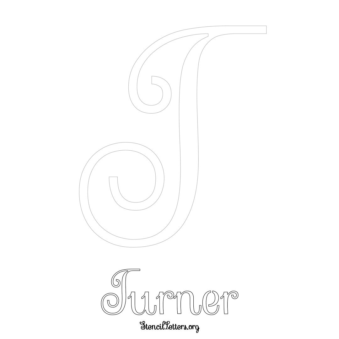 Turner printable name initial stencil in Ornamental Cursive Lettering