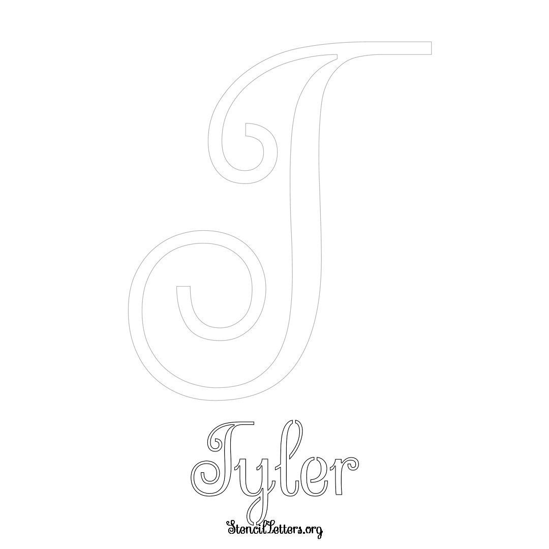 Tyler printable name initial stencil in Ornamental Cursive Lettering