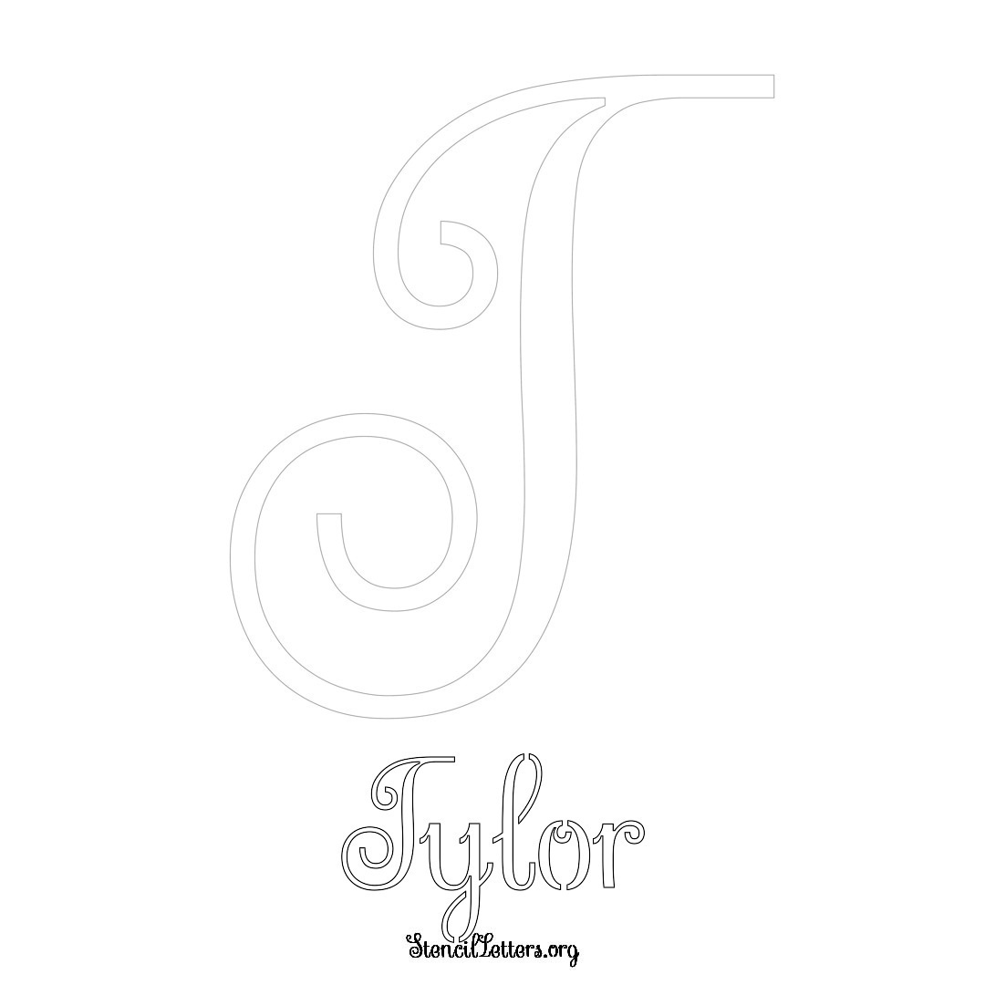 Tylor printable name initial stencil in Ornamental Cursive Lettering