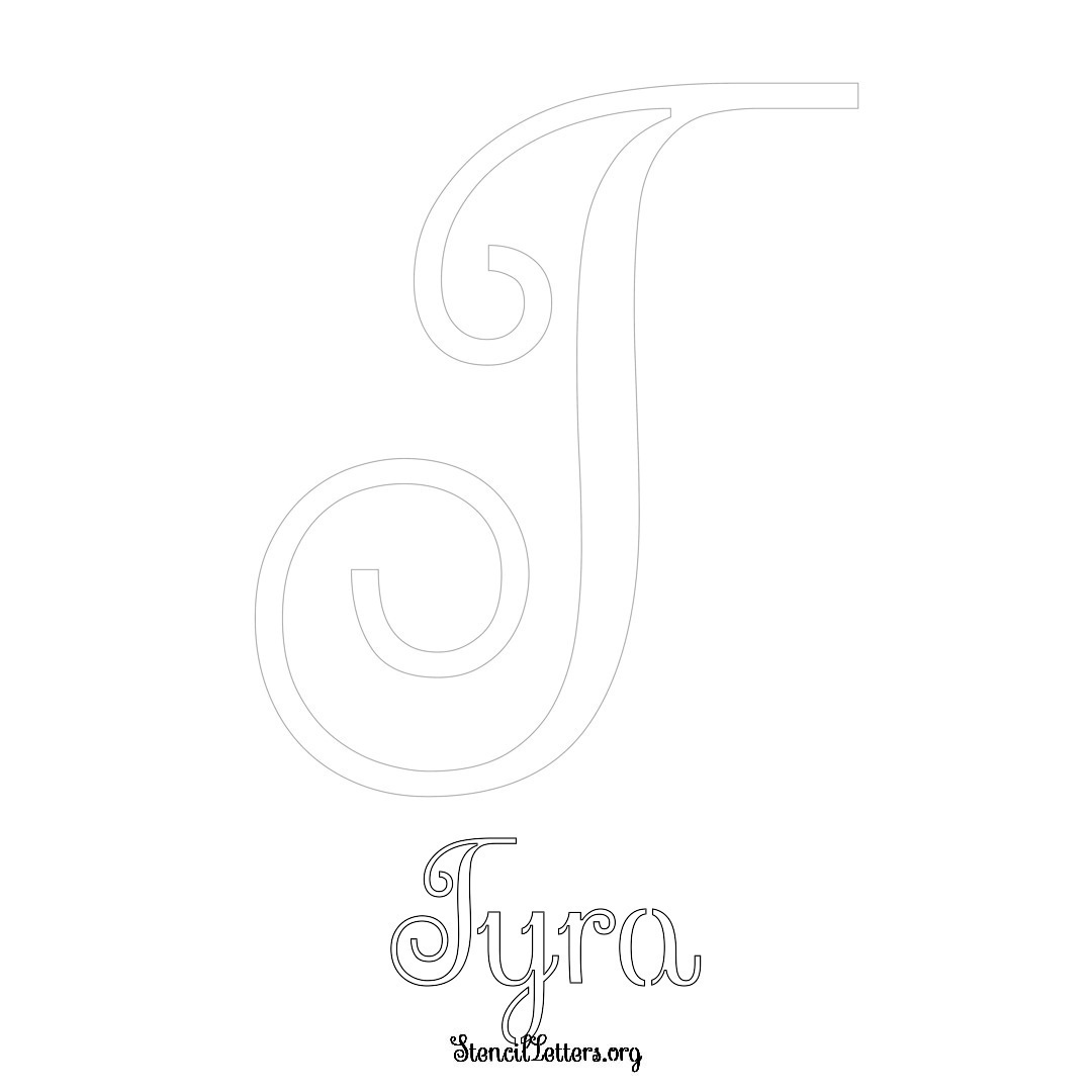 Tyra printable name initial stencil in Ornamental Cursive Lettering