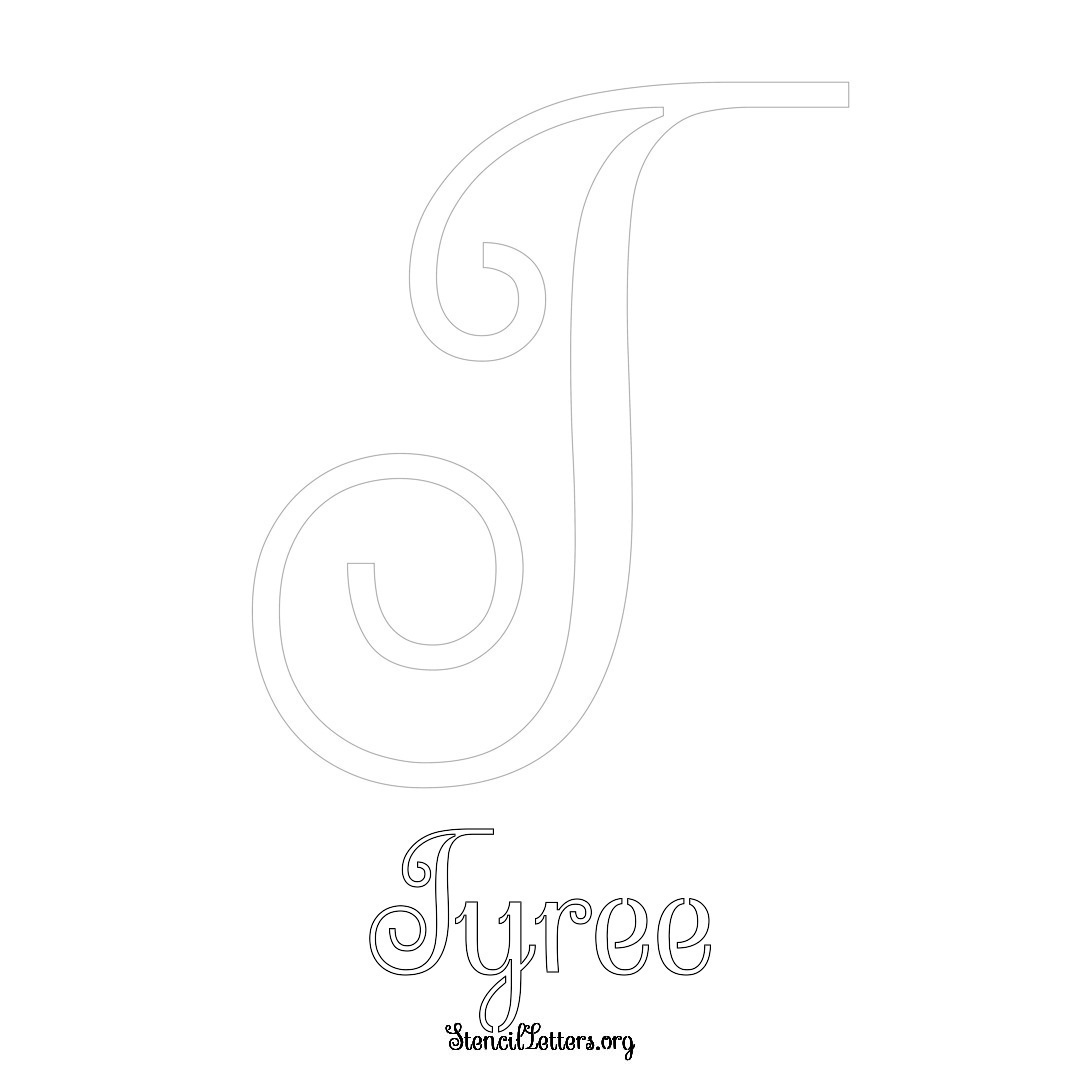 Tyree printable name initial stencil in Ornamental Cursive Lettering