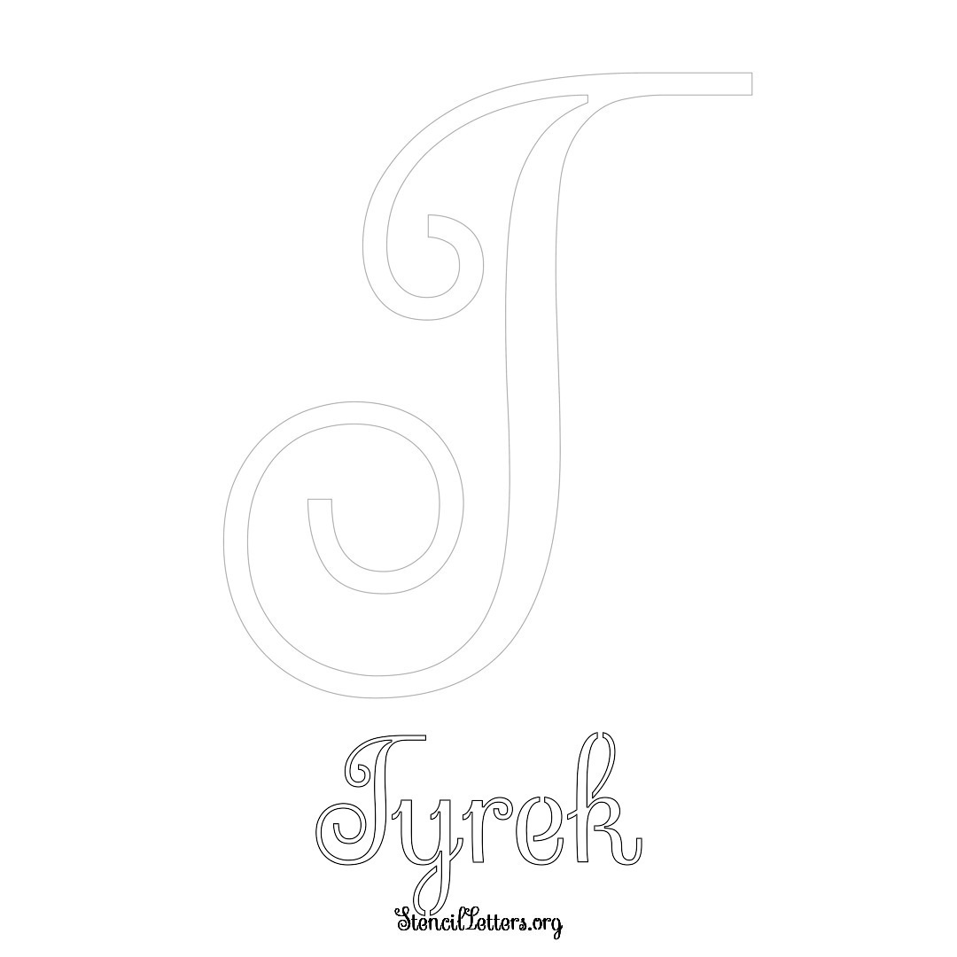 Tyrek printable name initial stencil in Ornamental Cursive Lettering