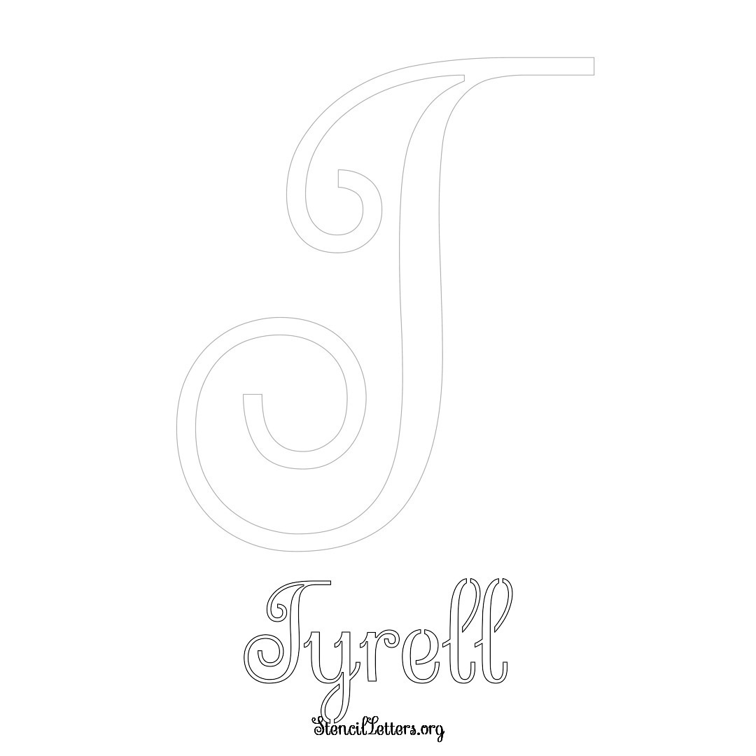 Tyrell printable name initial stencil in Ornamental Cursive Lettering