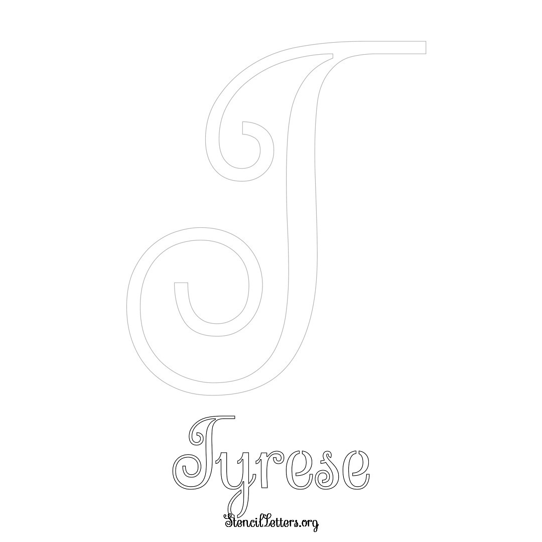 Tyrese printable name initial stencil in Ornamental Cursive Lettering