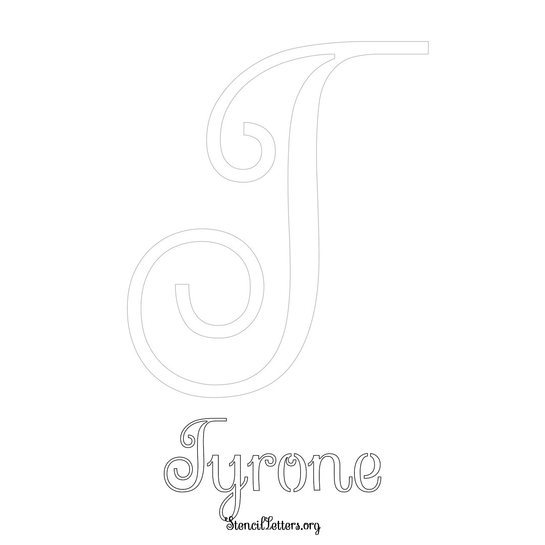 Tyrone printable name initial stencil in Ornamental Cursive Lettering