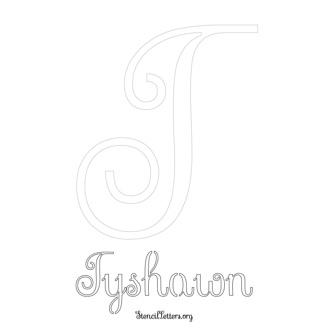 Tyshawn printable name initial stencil in Ornamental Cursive Lettering