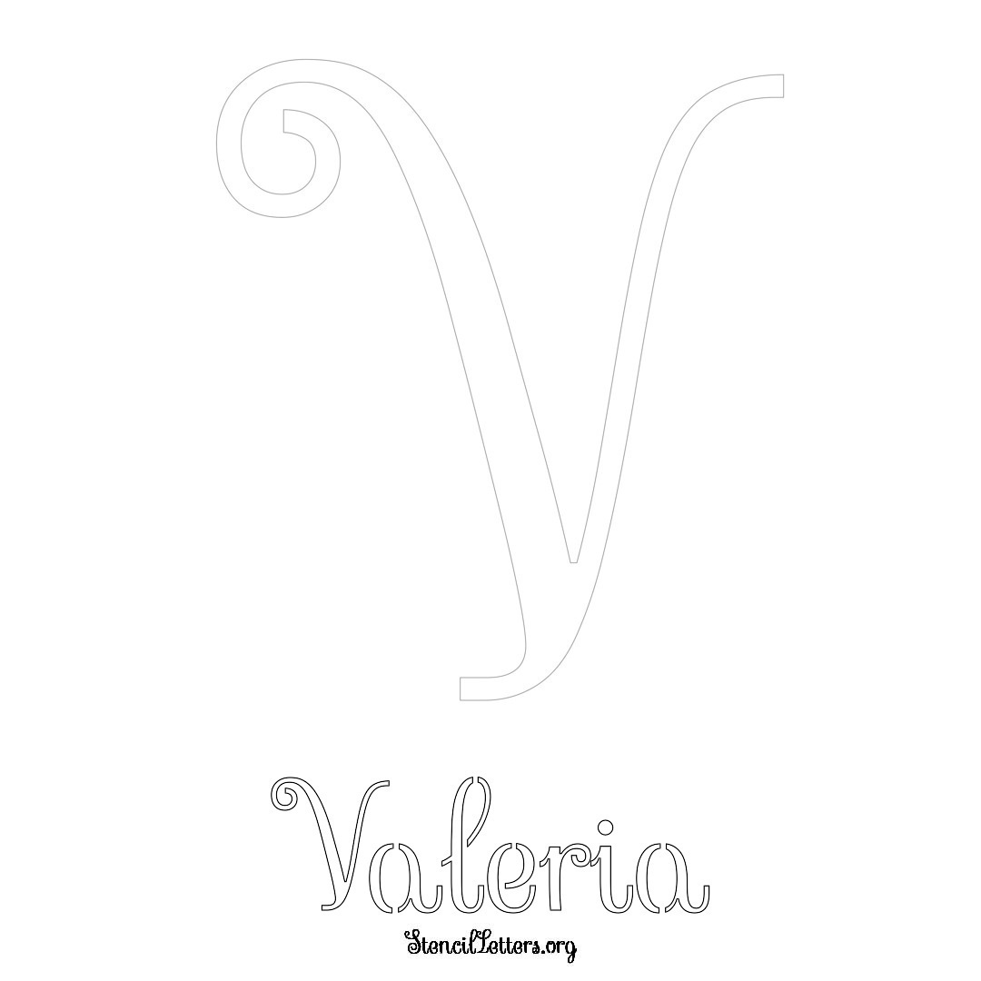 Valeria printable name initial stencil in Ornamental Cursive Lettering