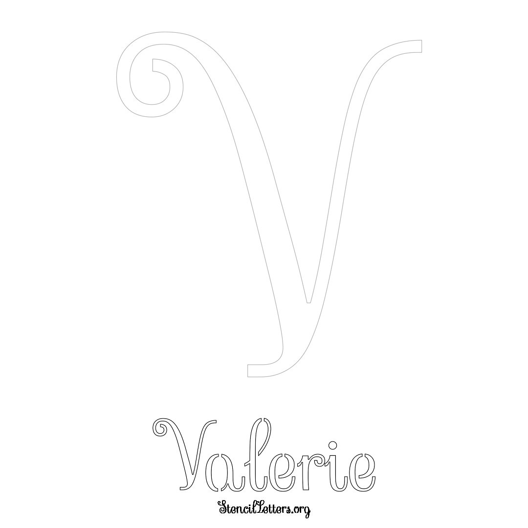 Valerie printable name initial stencil in Ornamental Cursive Lettering