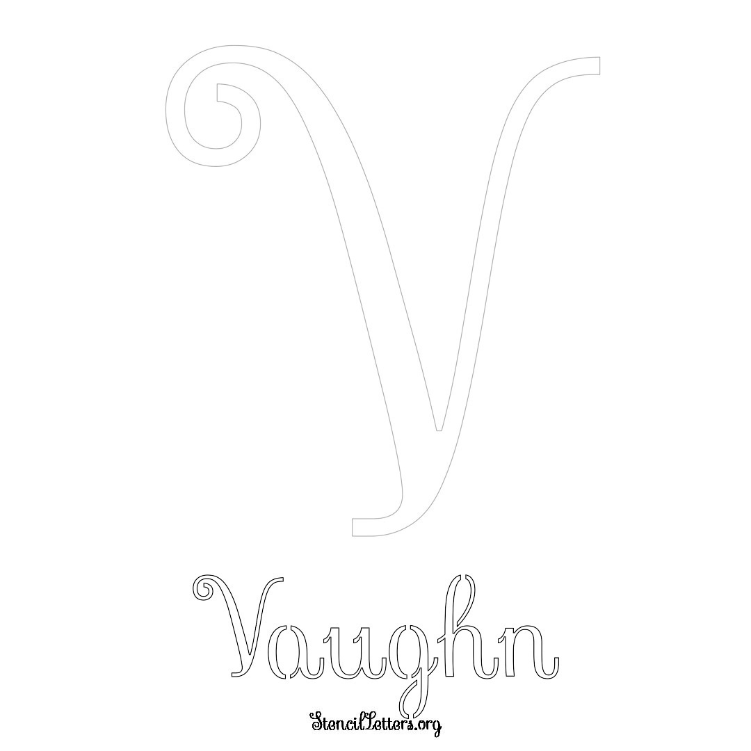 Vaughn printable name initial stencil in Ornamental Cursive Lettering