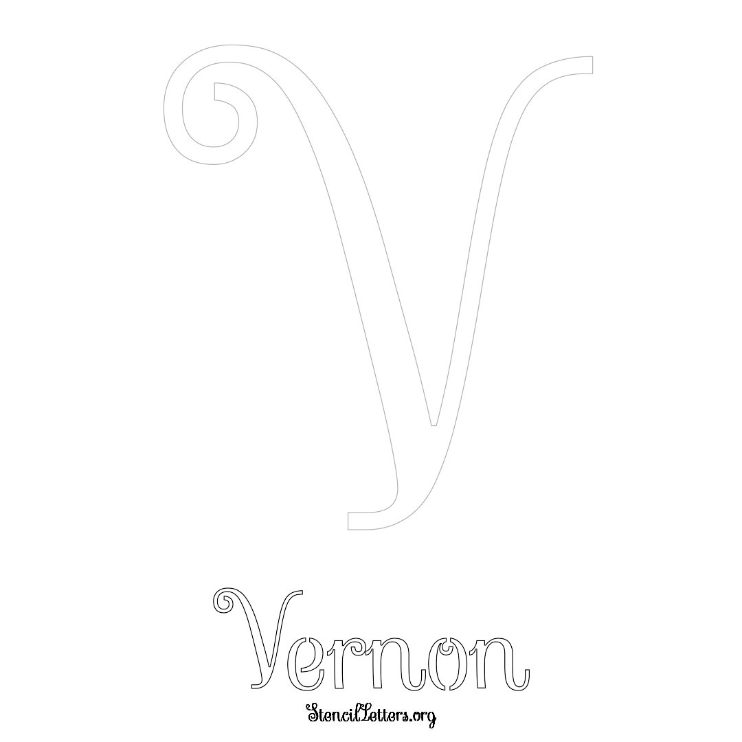 Vernon printable name initial stencil in Ornamental Cursive Lettering