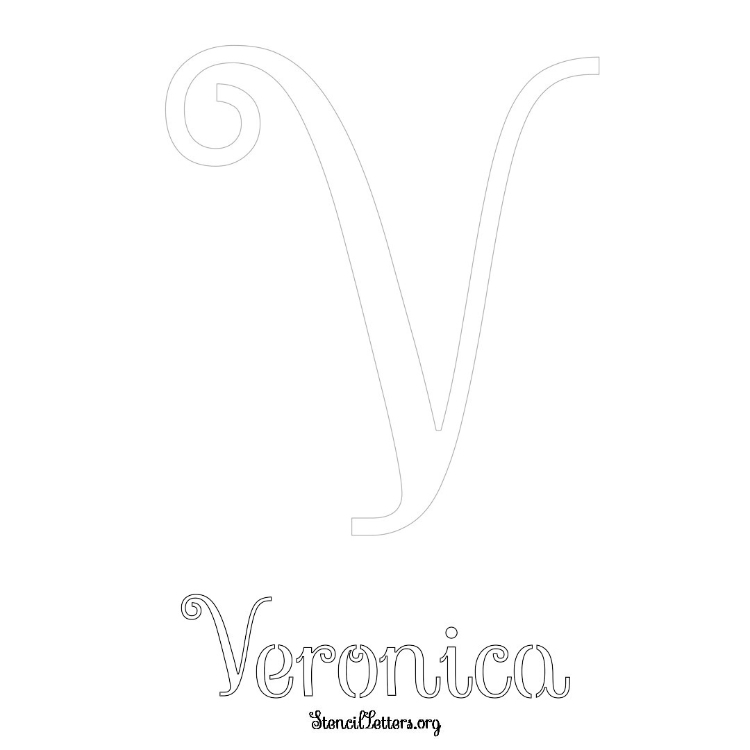 Veronica printable name initial stencil in Ornamental Cursive Lettering