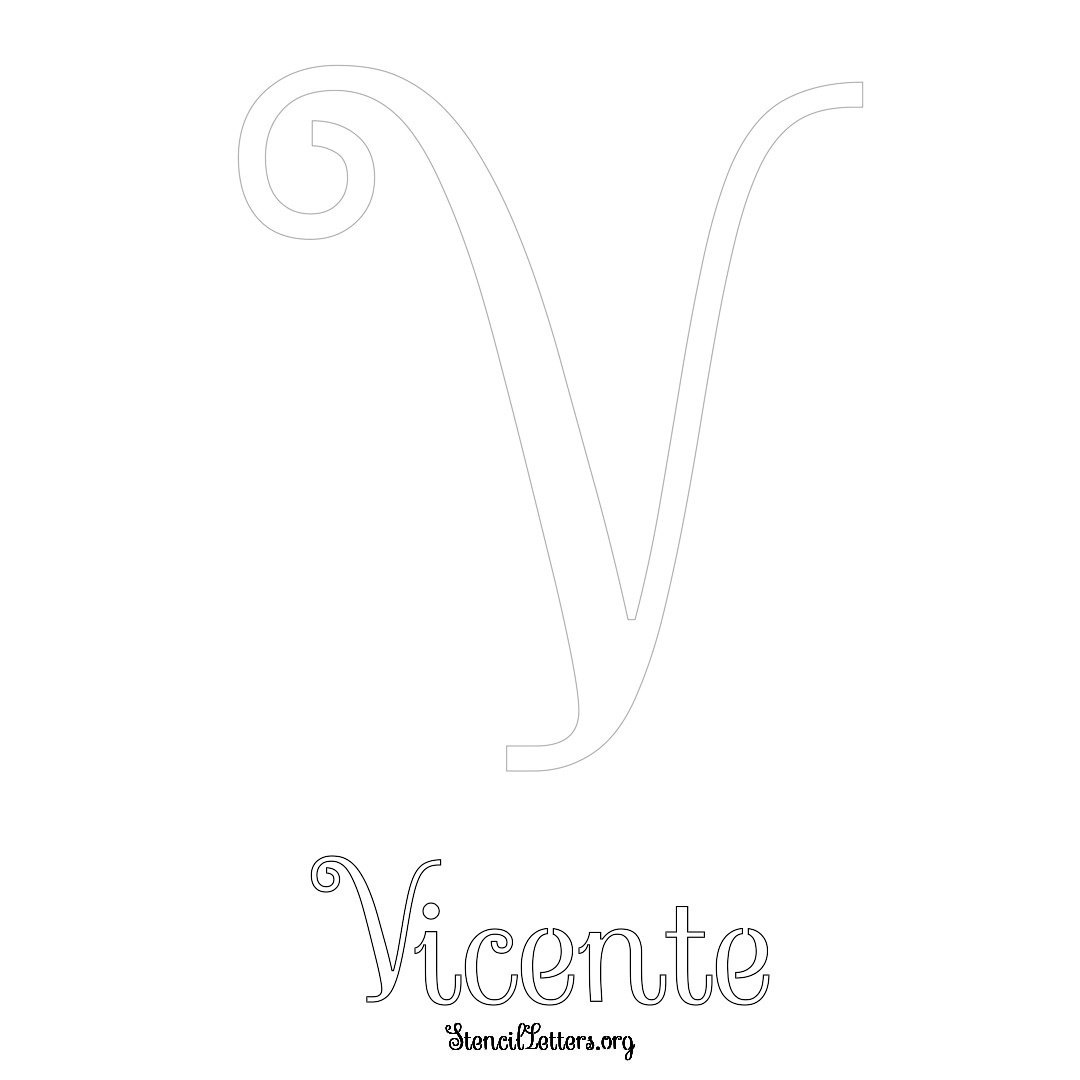 Vicente printable name initial stencil in Ornamental Cursive Lettering